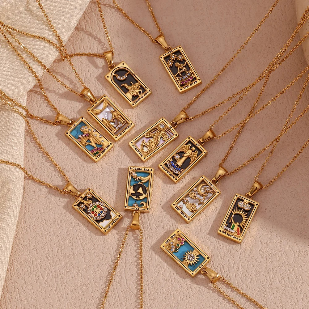 The Moon Tarot Card Necklace in Silver-Tone
