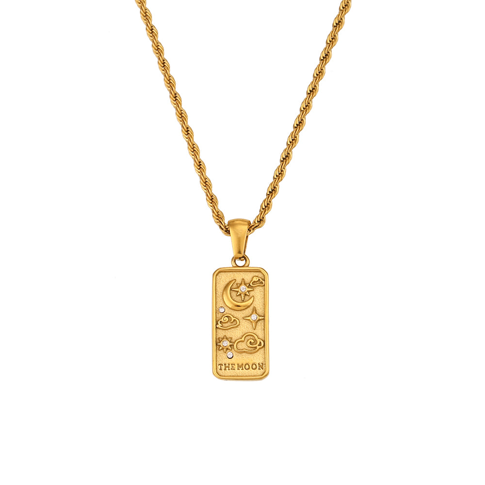 The Moon Tarot Card Pendant Necklace, Gold-Tone