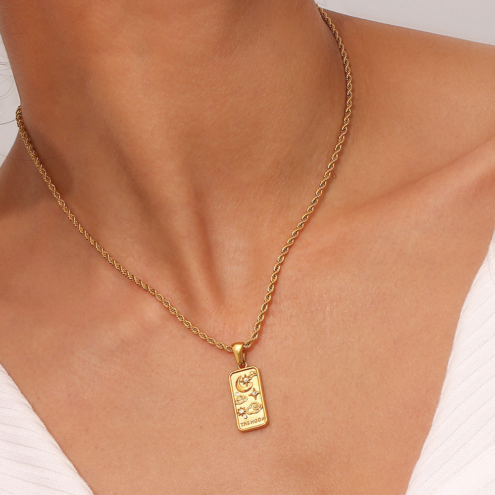 The Moon Tarot Card Pendant Necklace, Gold-Tone