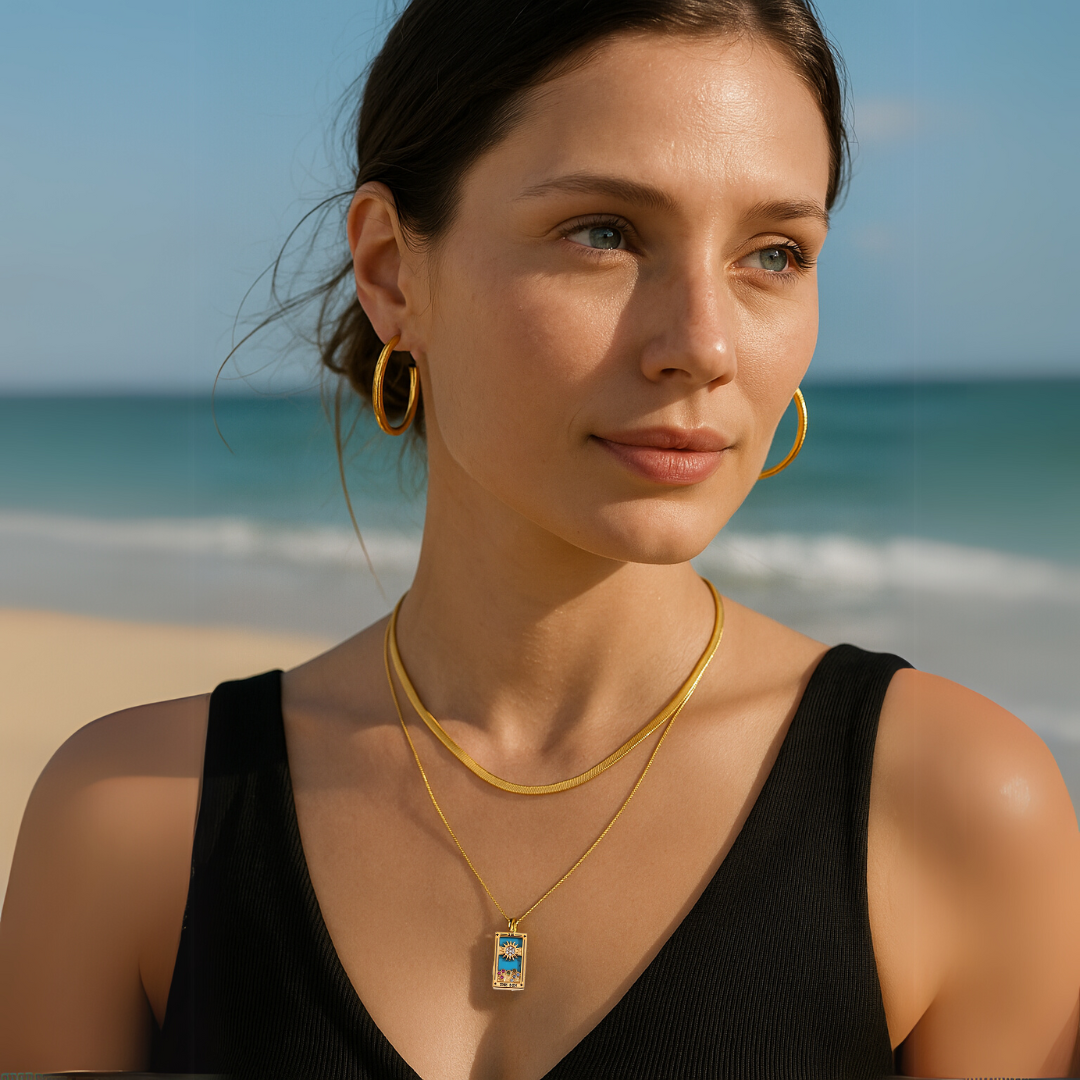 The Sun Tarot Card Necklace in Gold-Tone