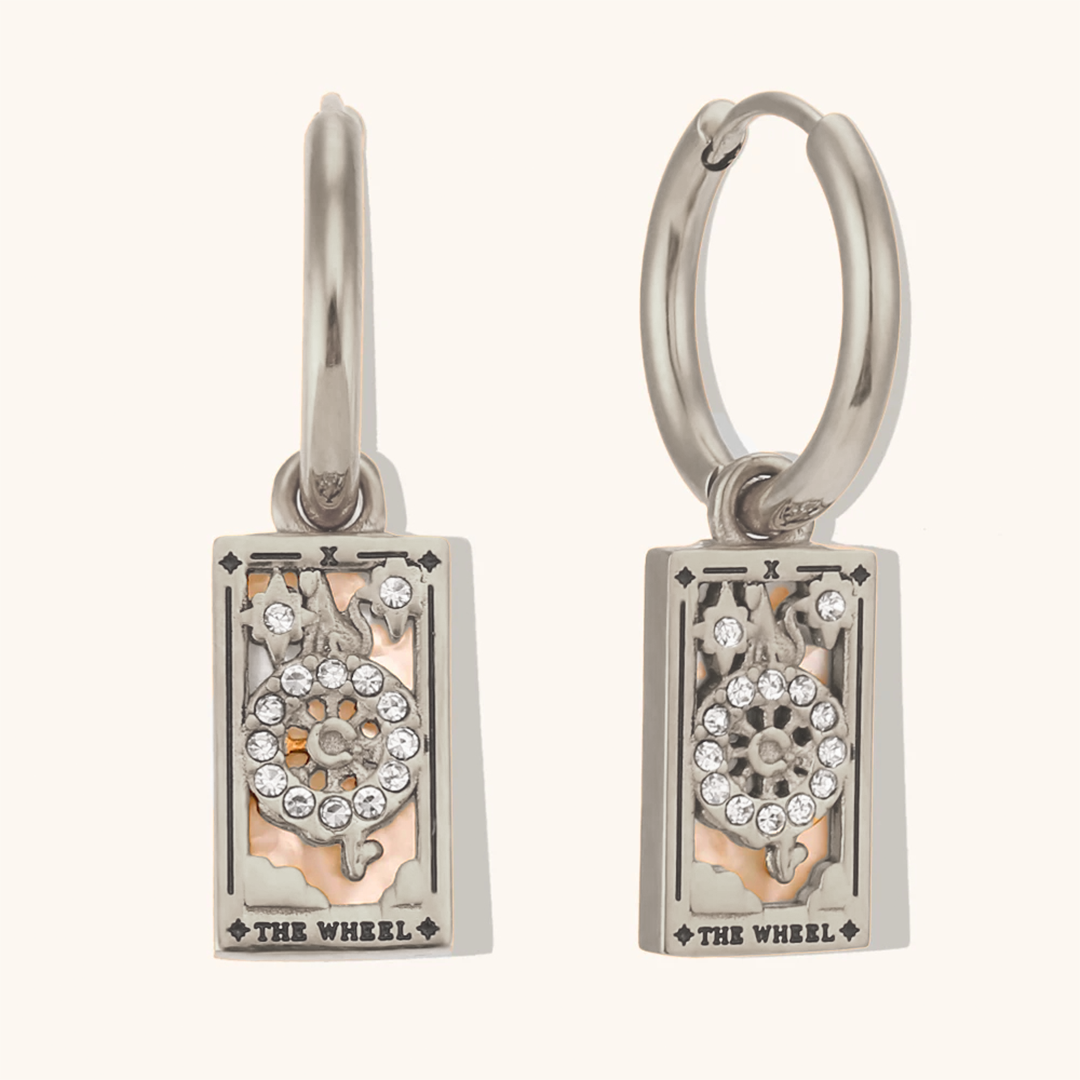 The Wheel Tarot Card Hoop Earrings in Gold-Tone