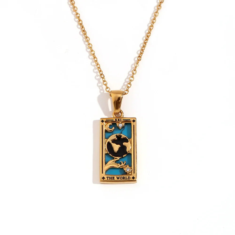 The World Tarot Card Necklace in Gold-Tone