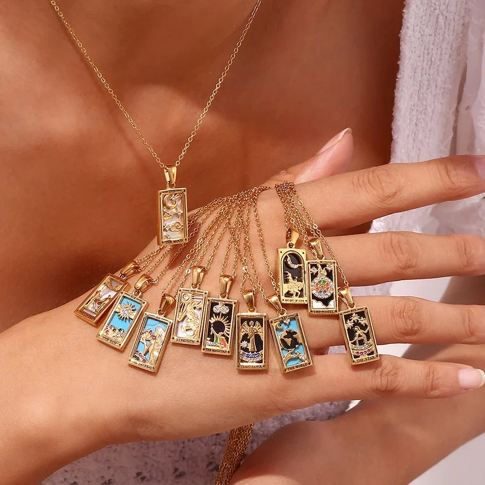 The World Tarot Card Necklace in Gold-Tone