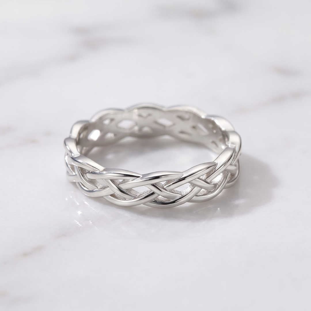 Twisted Woven Band Ring in Silver-Tone