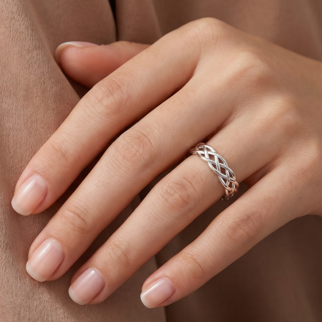 Twisted Woven Band Ring in Silver-Tone