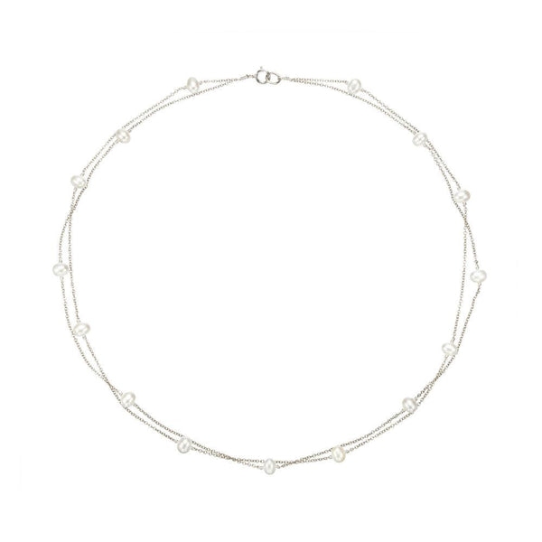 Solid White Gold Layered Pearl Necklace