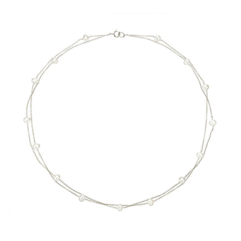 Solid White Gold Layered Pearl Necklace