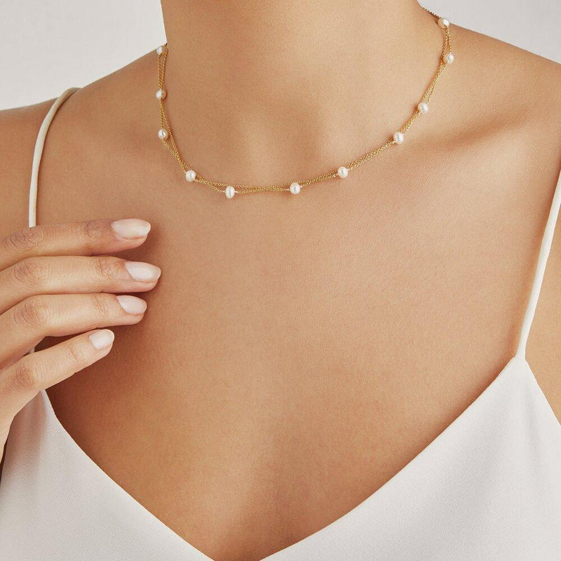 Rose Gold Layered Pearl Necklace