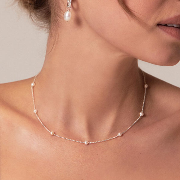 Solid White Gold Ten Pearl Choker