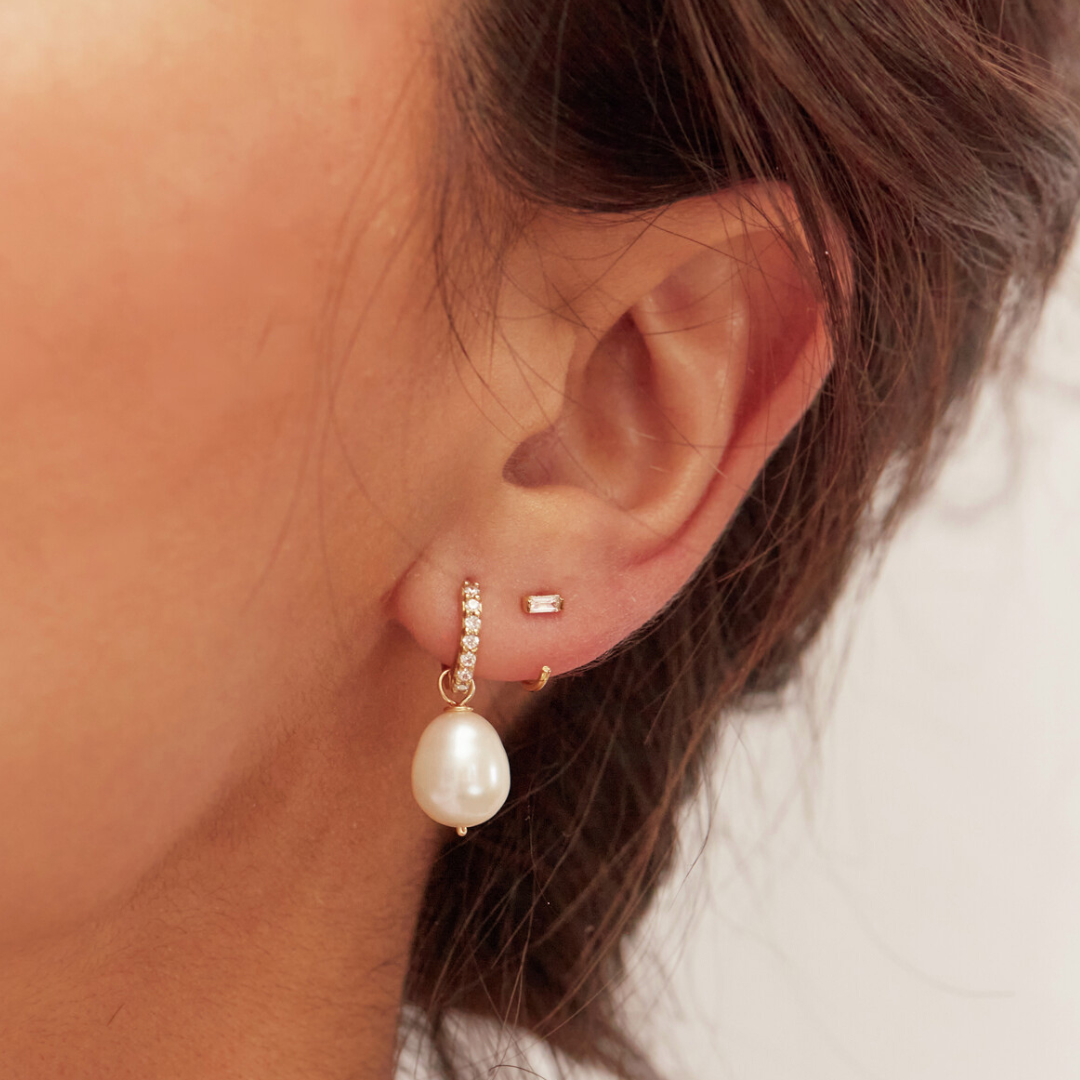 Silver-Tone Baguette Crystal-Style Lobe Hoop Earrings