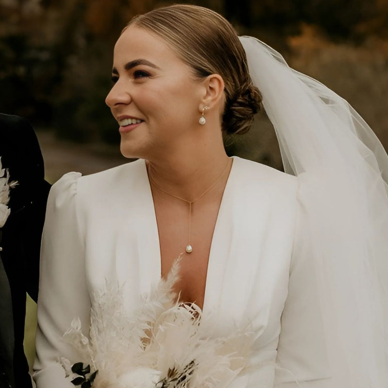 Solid Gold Large Pearl Drop Hoop Earrings