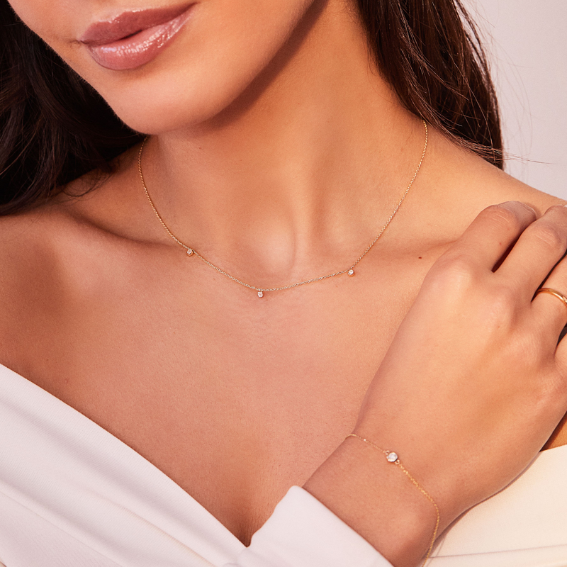 Solid White Gold Floating Diamond Drop Necklace