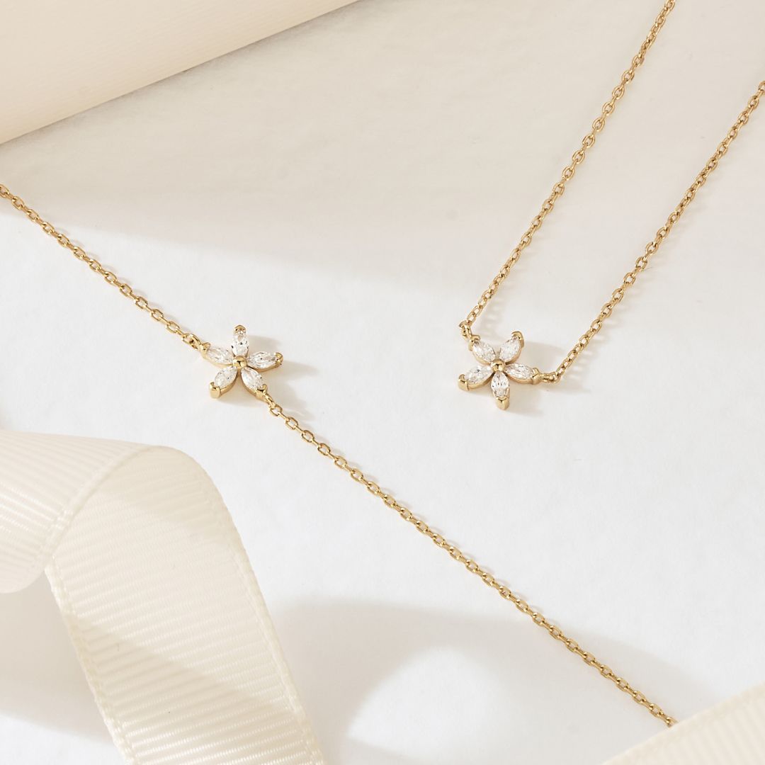 Silver-Tone Crystal-Style Flower Necklace