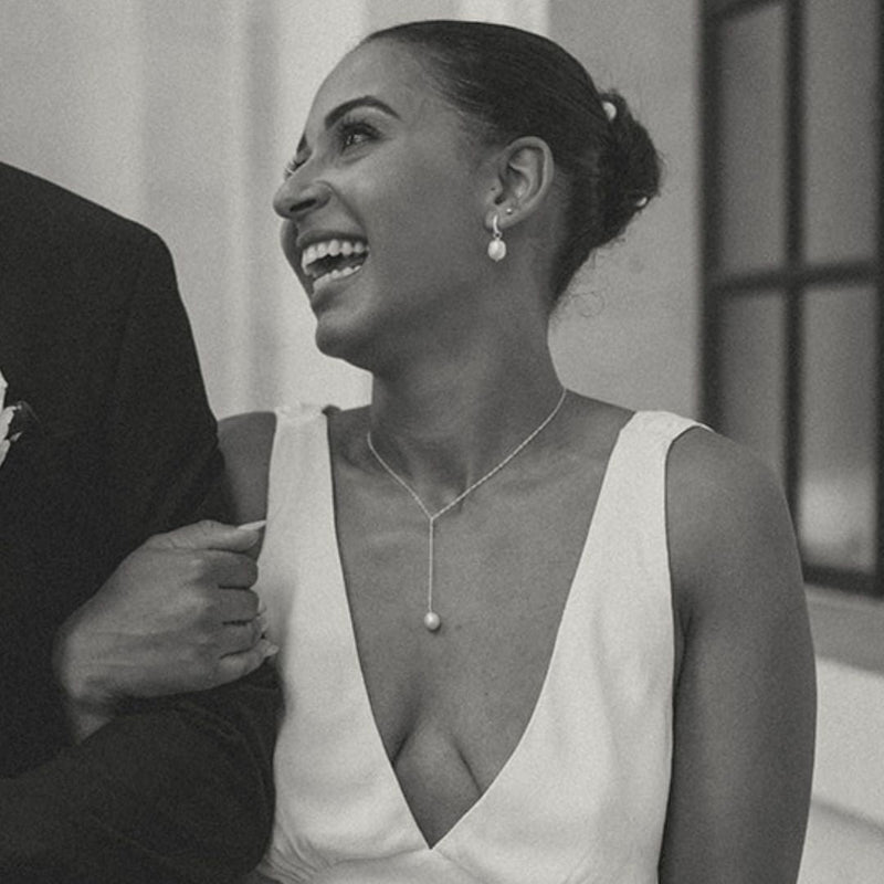 Silver Large Pearl Lariat Necklace