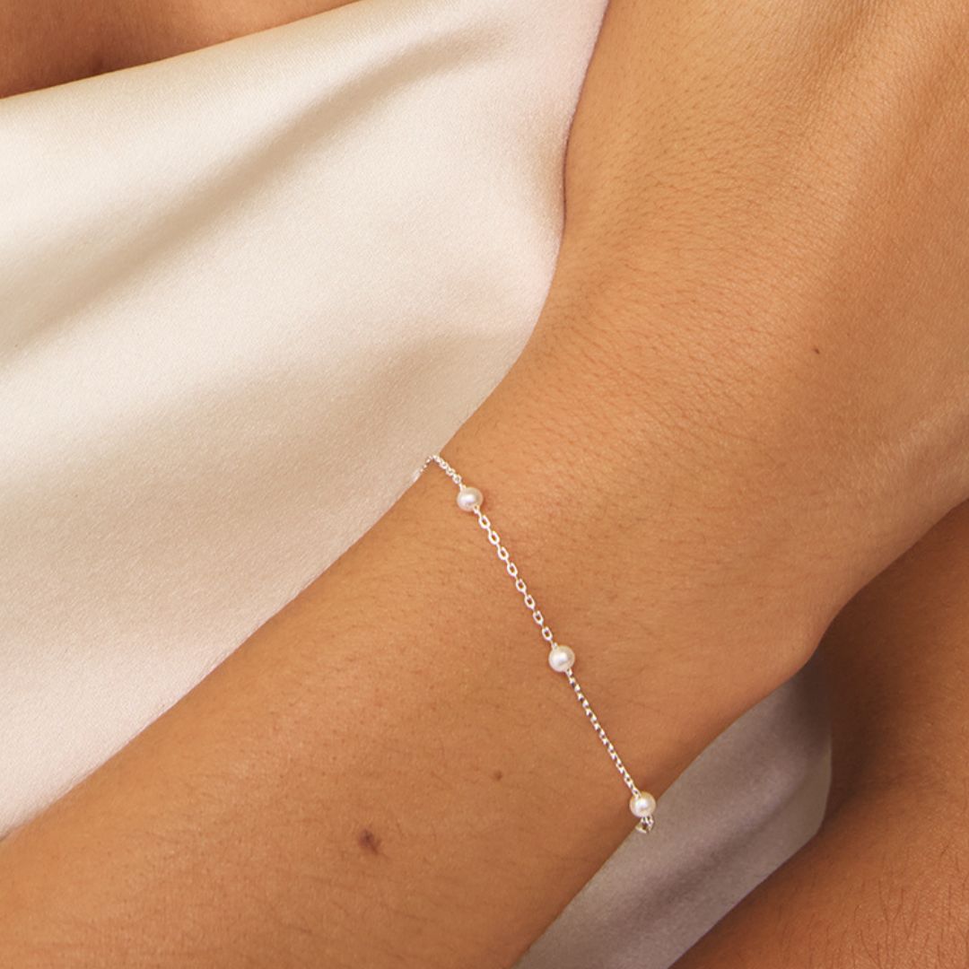 Silver-Tone Five Small Pearl-Style Bracelet