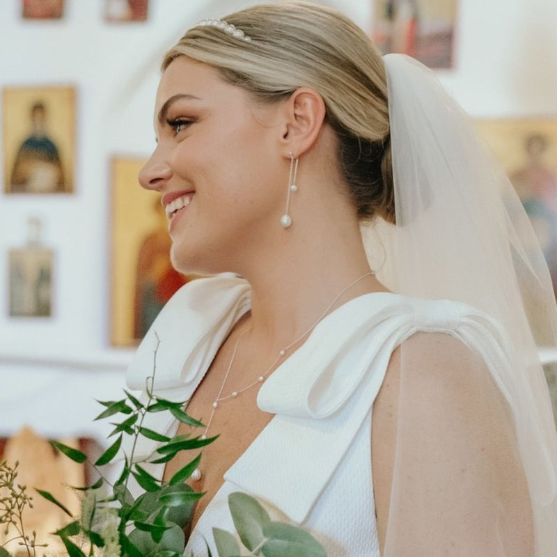 Silver Layered Large and Small Pearl Earrings