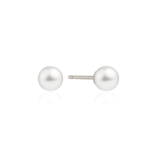Silver Single Pearl Stud Earrings