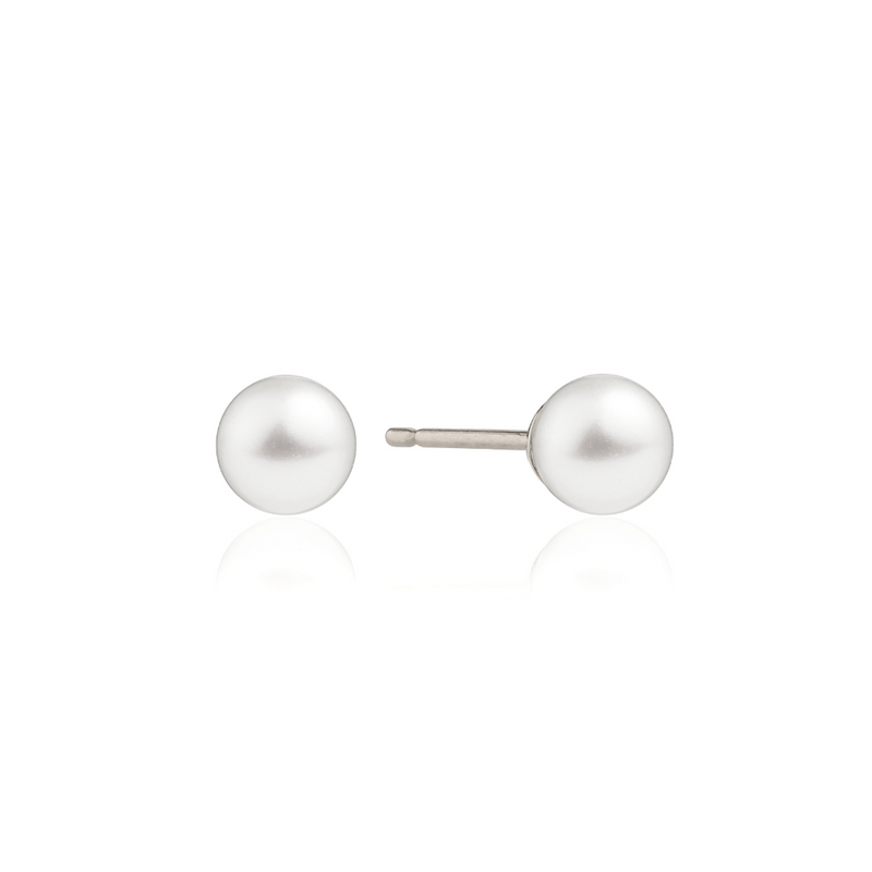 Silver Single Pearl Stud Earrings