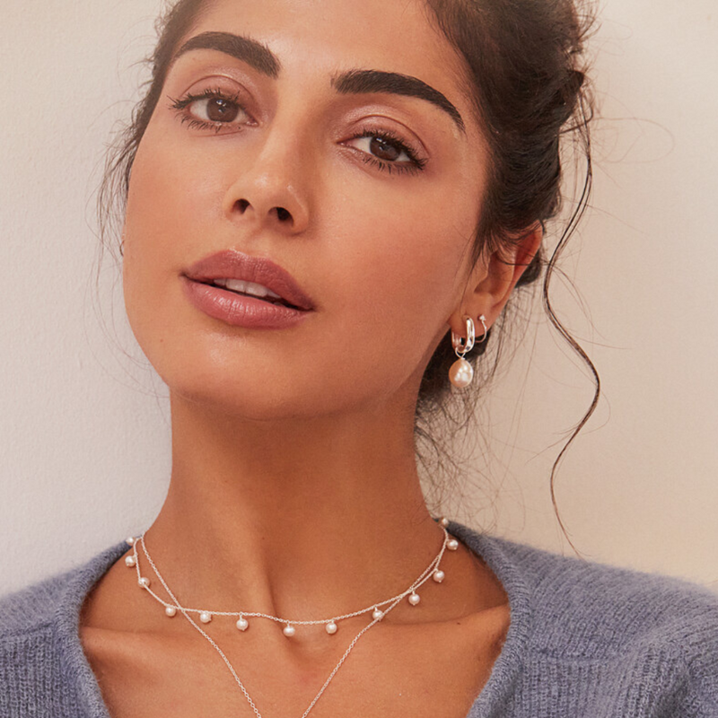 Silver Diamond Style Lobe Hoop Stud Earrings