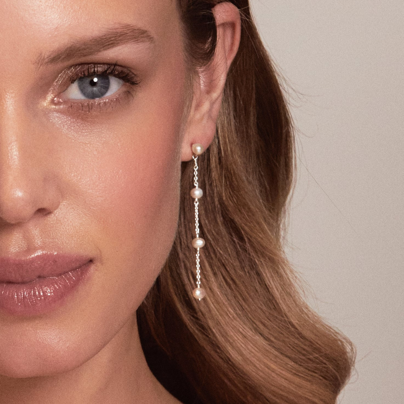 Silver Four Pearl Drop Earrings