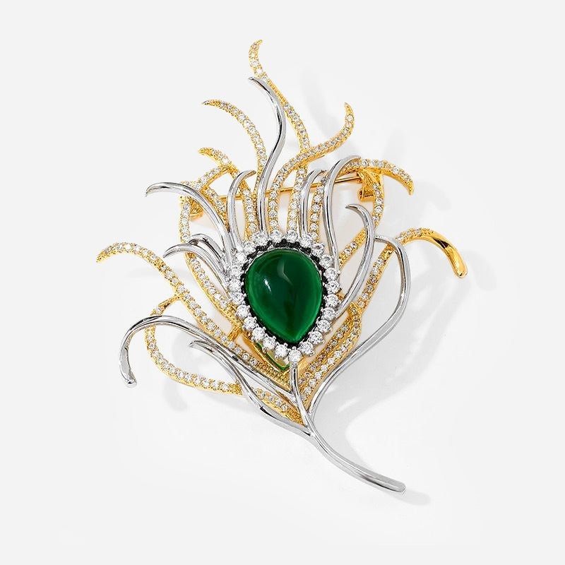 Verdant Flame Crystal-Style Statement Brooch