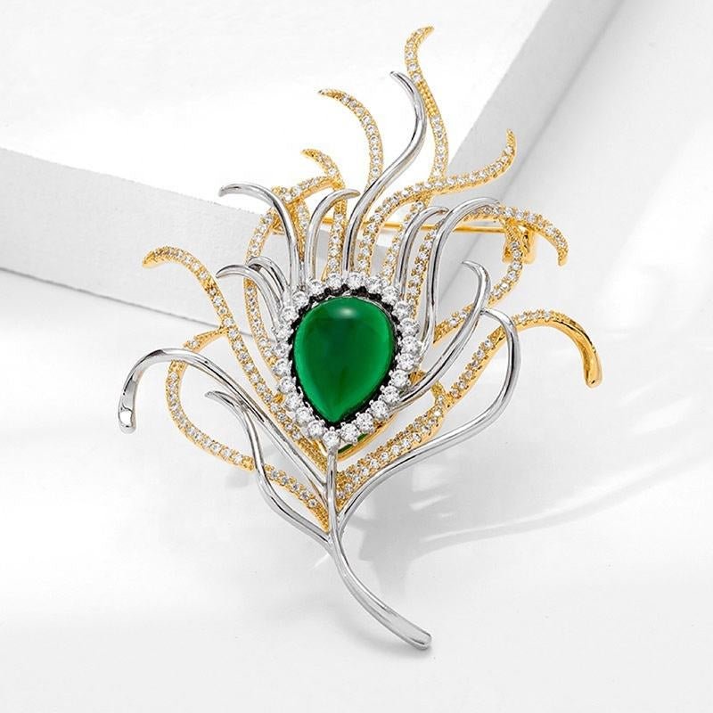 Verdant Flame Crystal-Style Statement Brooch