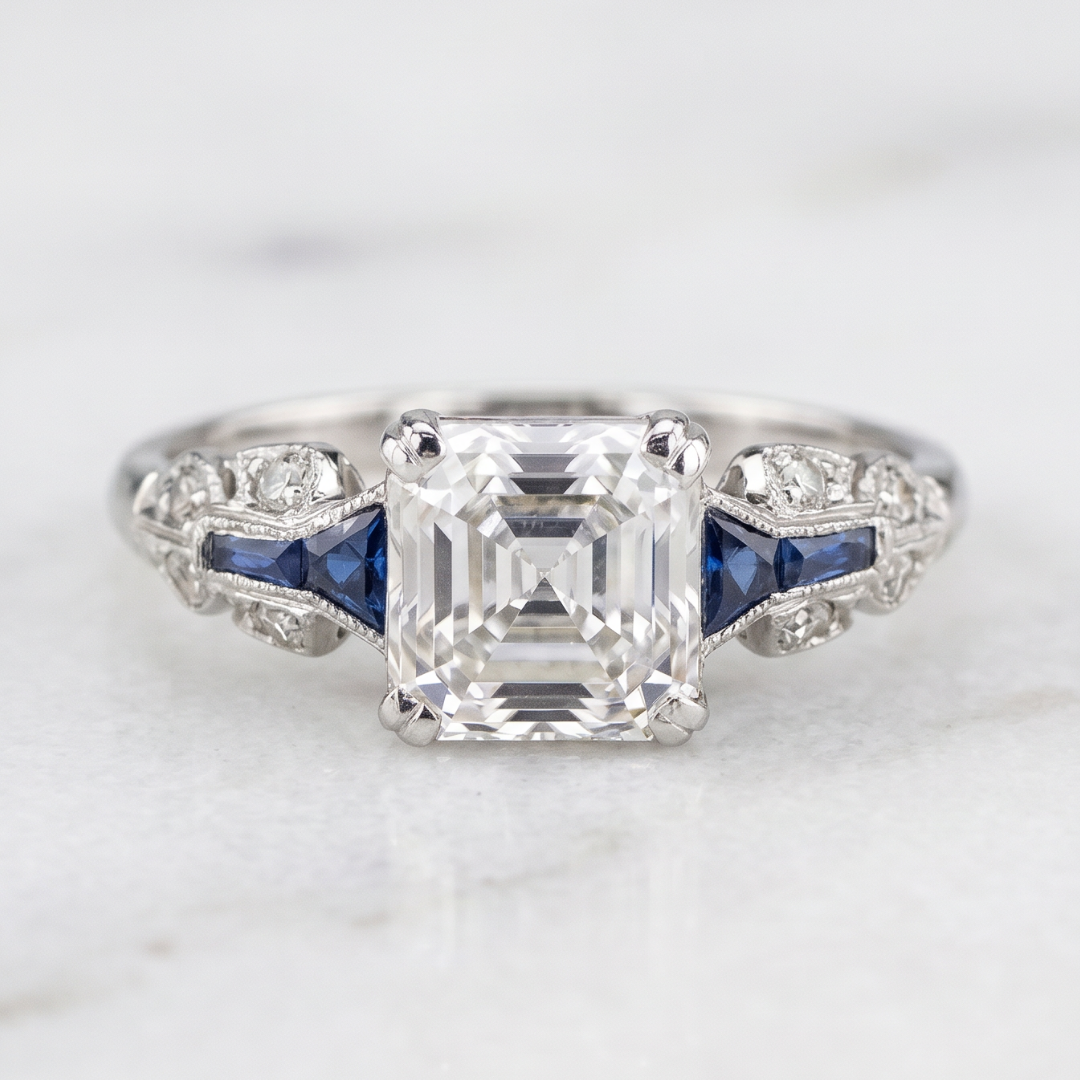 Vintage Blue Crystal-Style Statement Ring in Silver-Tone