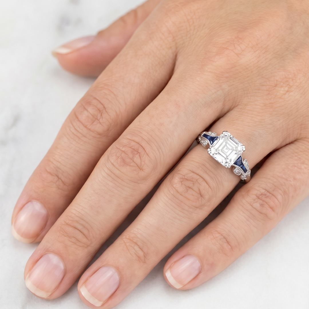 Vintage Blue Crystal-Style Statement Ring in Silver-Tone