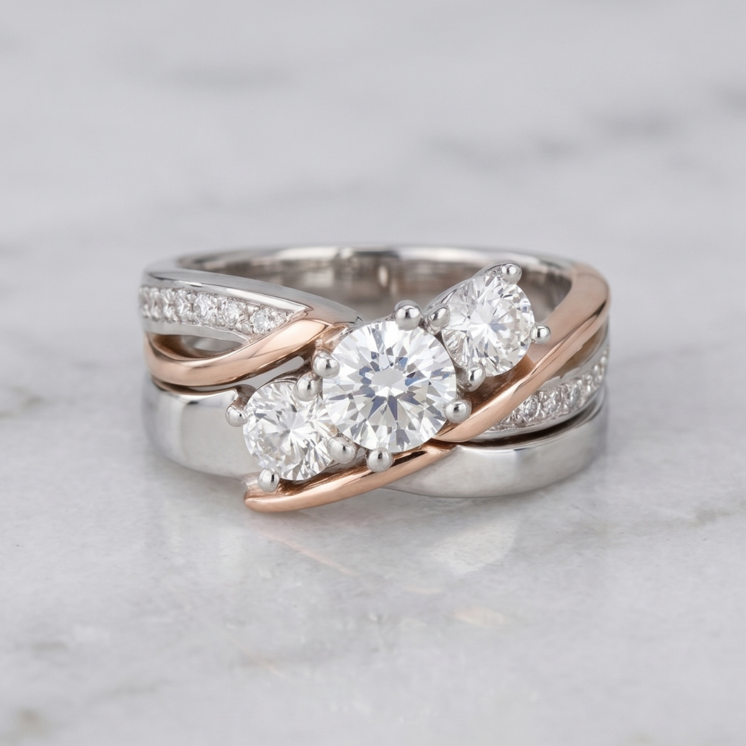 Vintage Crystal-Style Three-Stone Two-Tone Ring