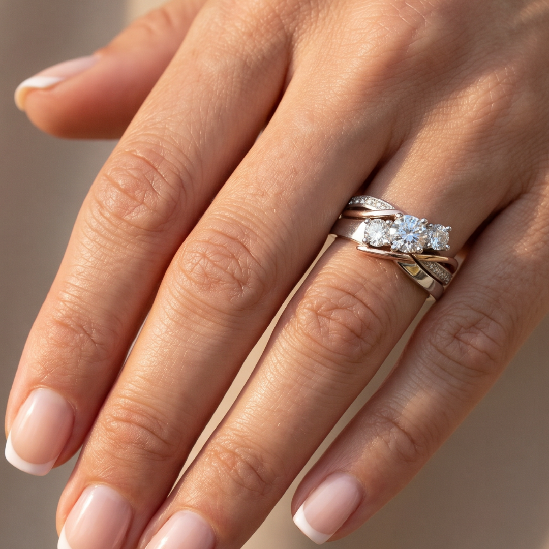 Vintage Crystal-Style Three-Stone Two-Tone Ring