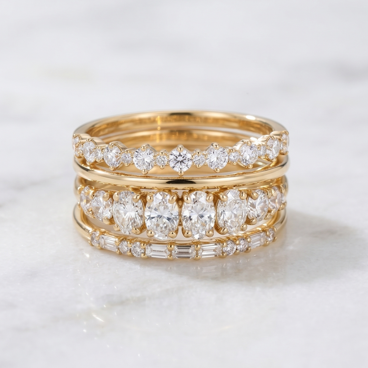Vintage Elegant Crystal-Style Ring Set in Gold-Tone
