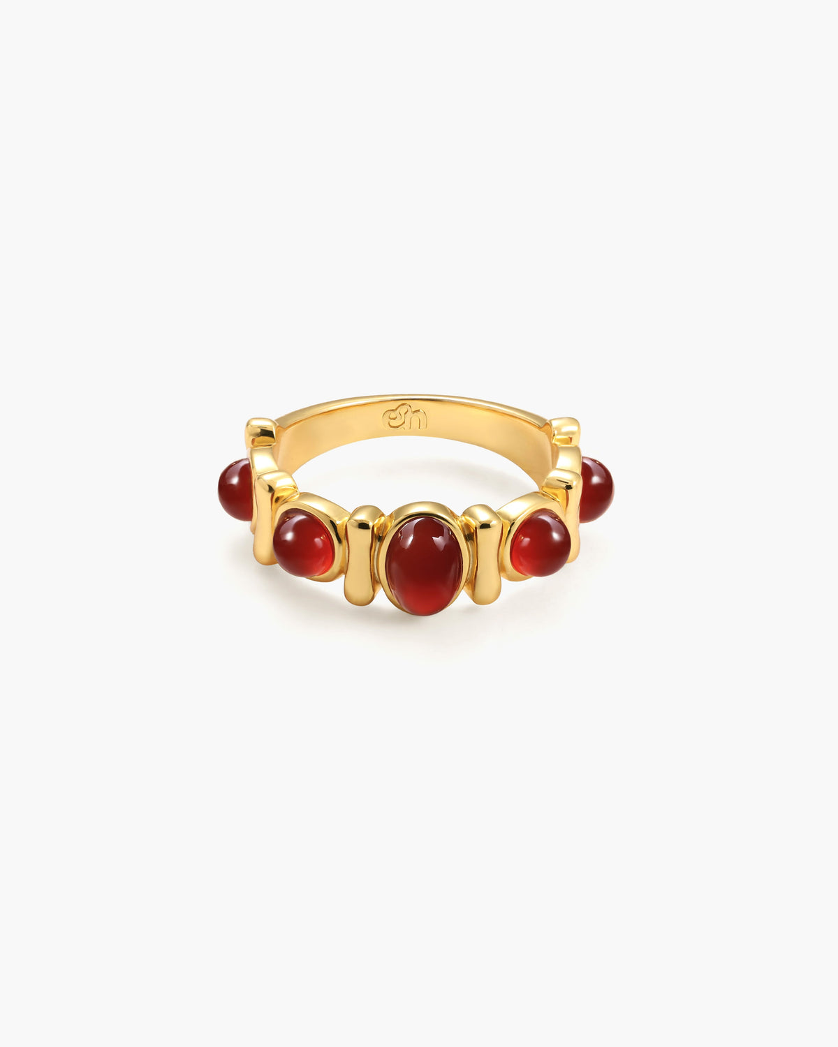 Vintage Band Ring with Red Natural Stone-Style Accents in Gold-Tone