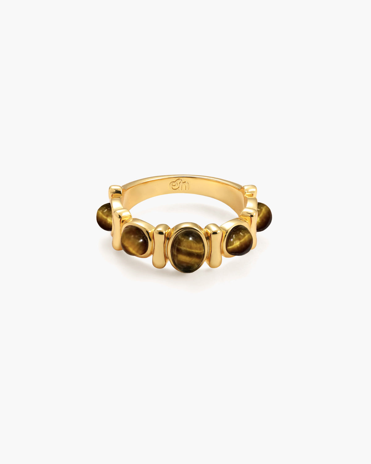 Vintage Band Ring with Red Natural Stone-Style Accents in Gold-Tone