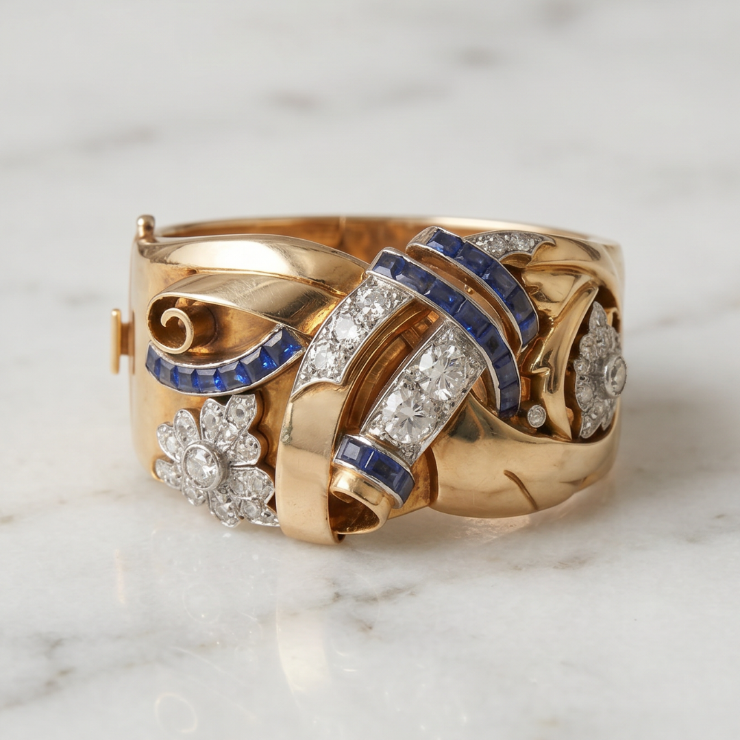 Vintage Blue Crystal-Style Statement Ring in Silver-Tone