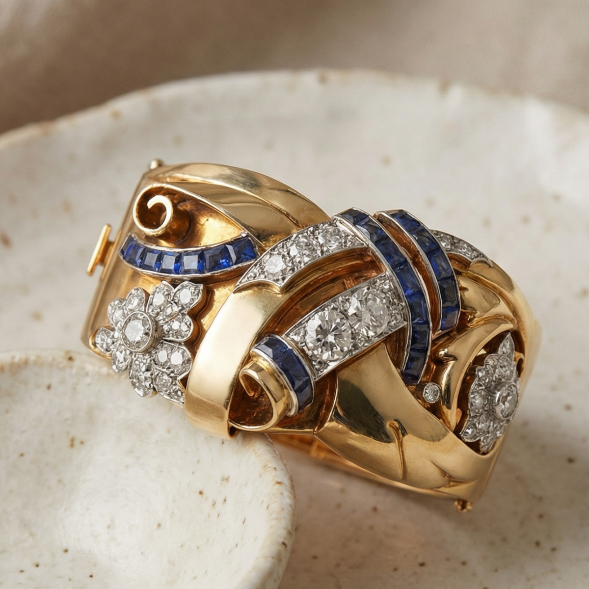 Vintage Blue Crystal-Style Statement Ring in Silver-Tone