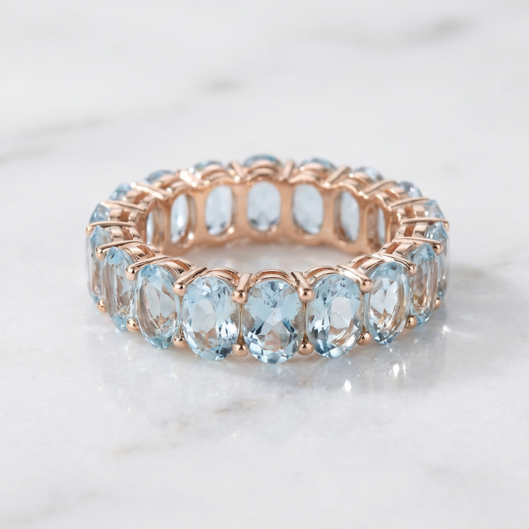 Vintage Gold-Tone Blue Glass Eternity Ring