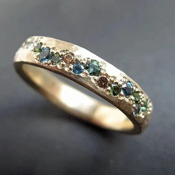 Vintage Crystal-Style Band Ring with Multicolor Accents in Gold-Tone