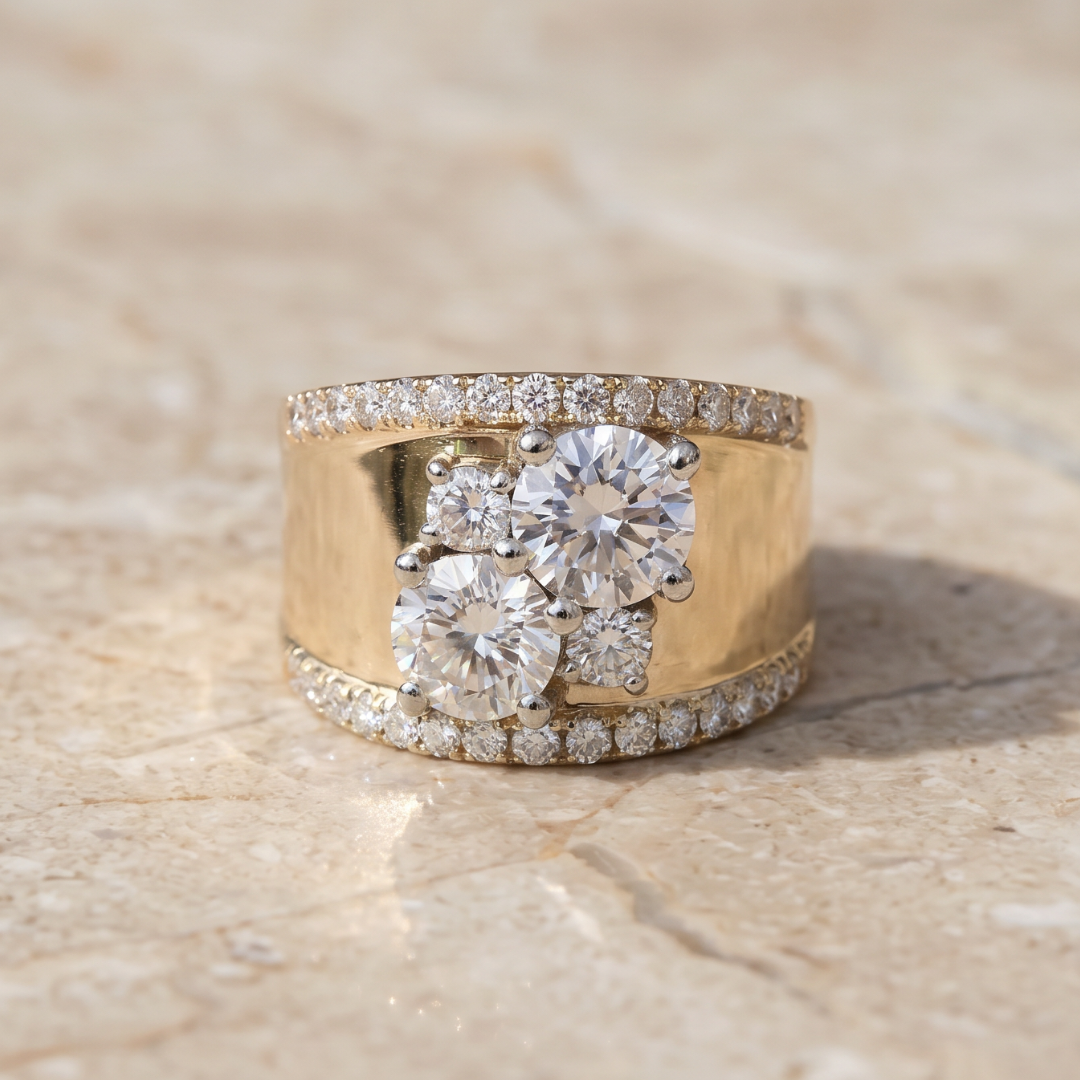 Vintage Gold-Tone Crystal-Style Cluster Statement Ring