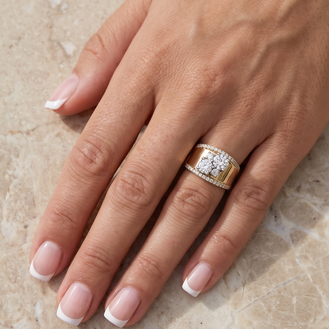 Vintage Gold-Tone Crystal-Style Cluster Statement Ring