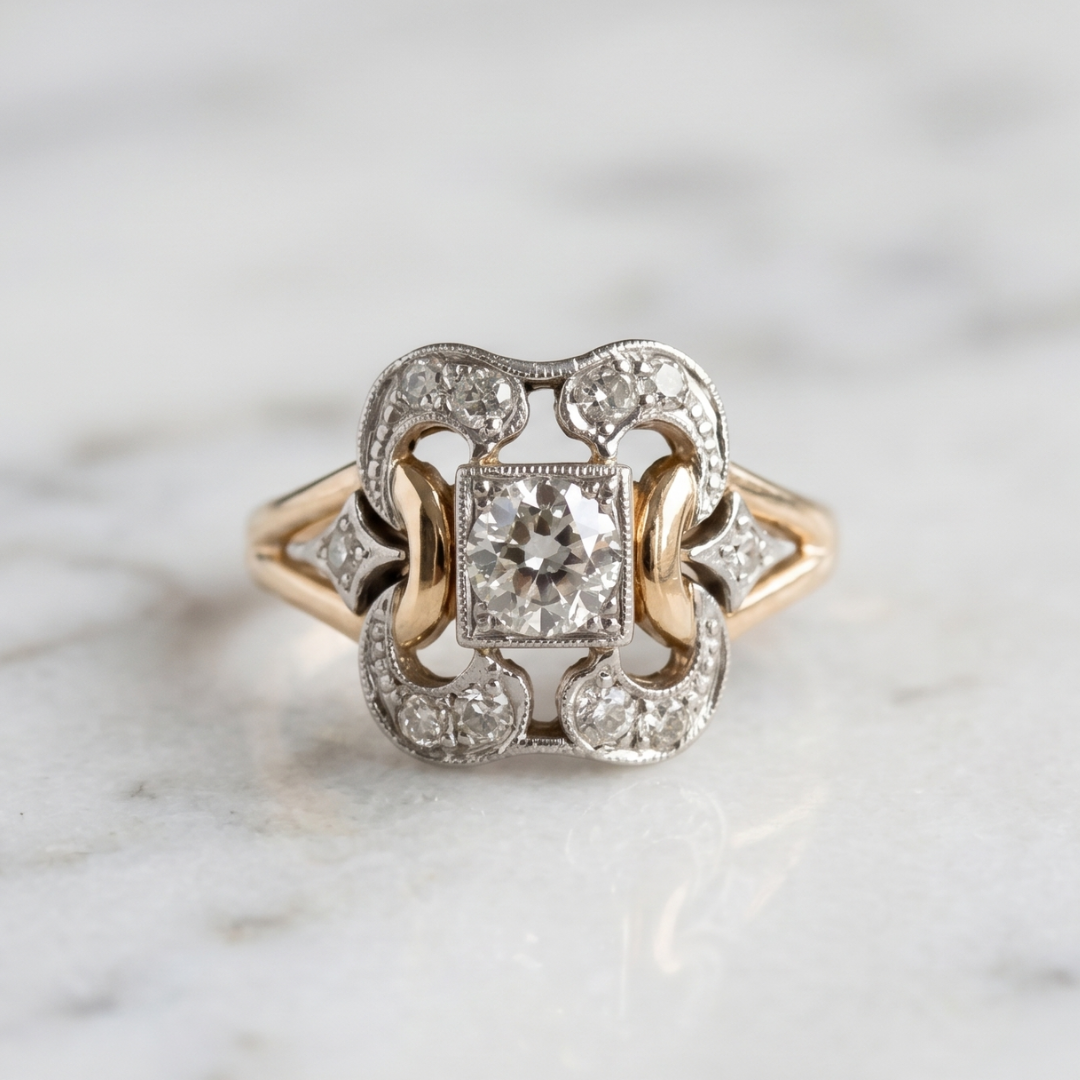 Vintage Gold-Tone Crystal-Style Cocktail Ring