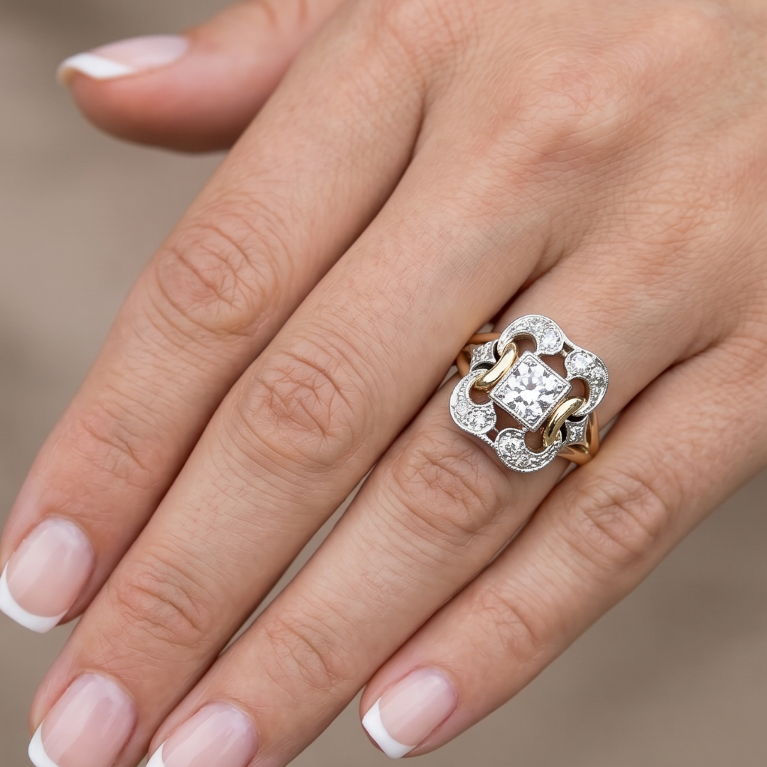 Vintage Gold-Tone Crystal-Style Filigree Statement Ring