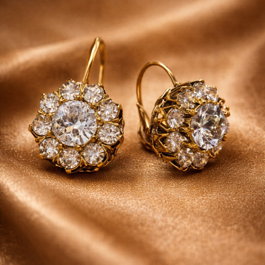 Vintage Gold-Tone Crystal-Style Floral Drop Earrings