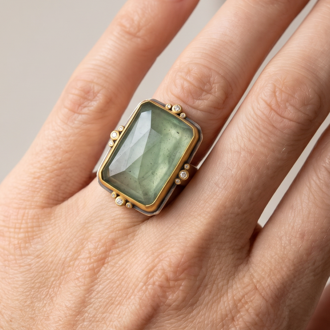 Vintage Gold-Tone Green Glass Statement Ring