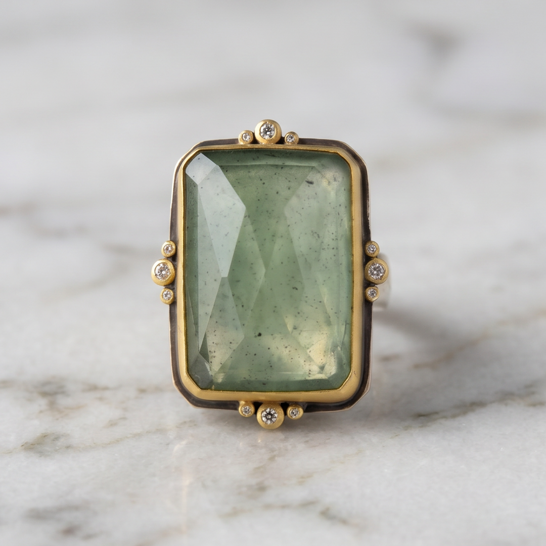 Vintage Gold-Tone Green Glass Statement Ring