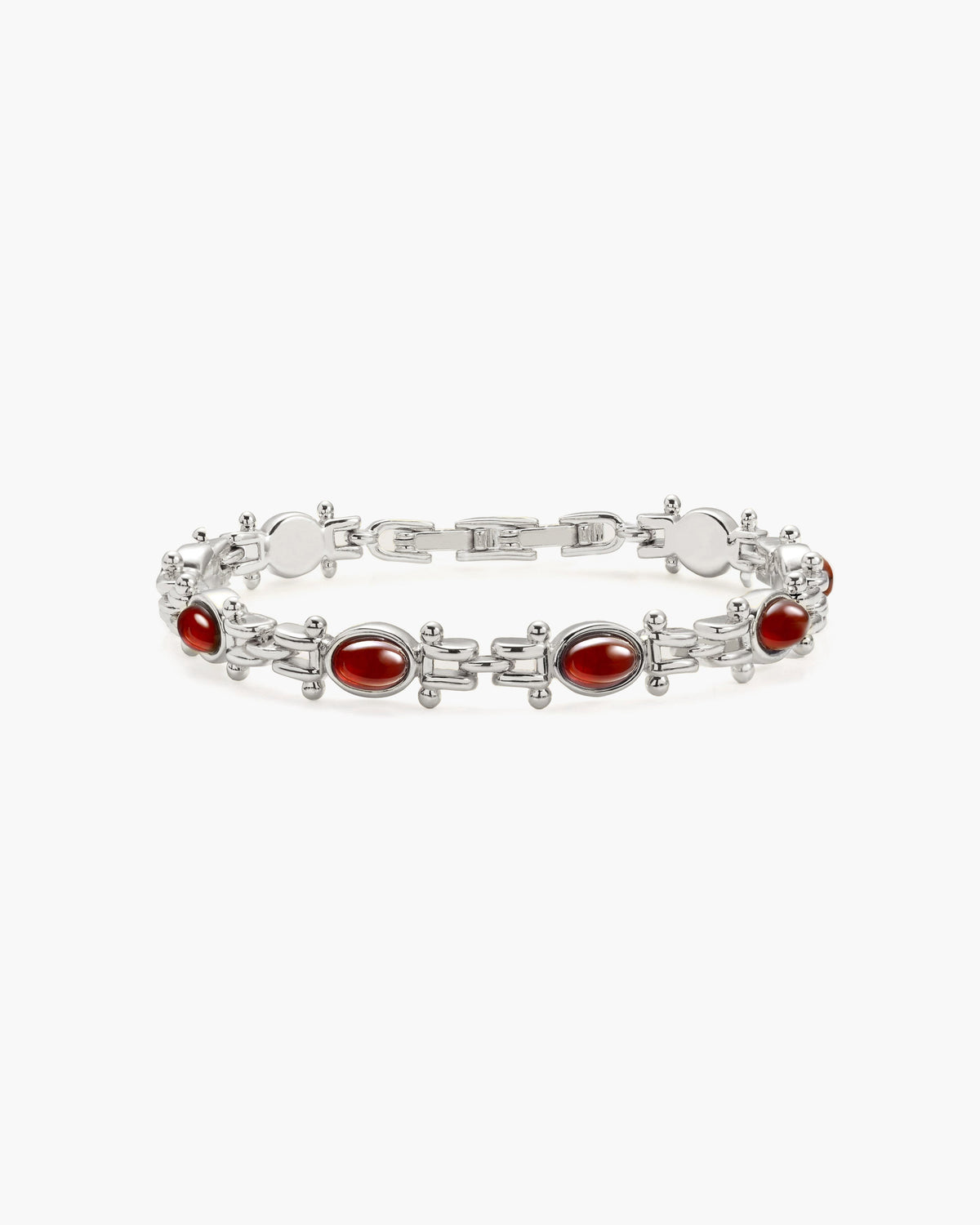 Vintage Link Bracelet with Red Natural Stone-Style Accents in Gold-Tone