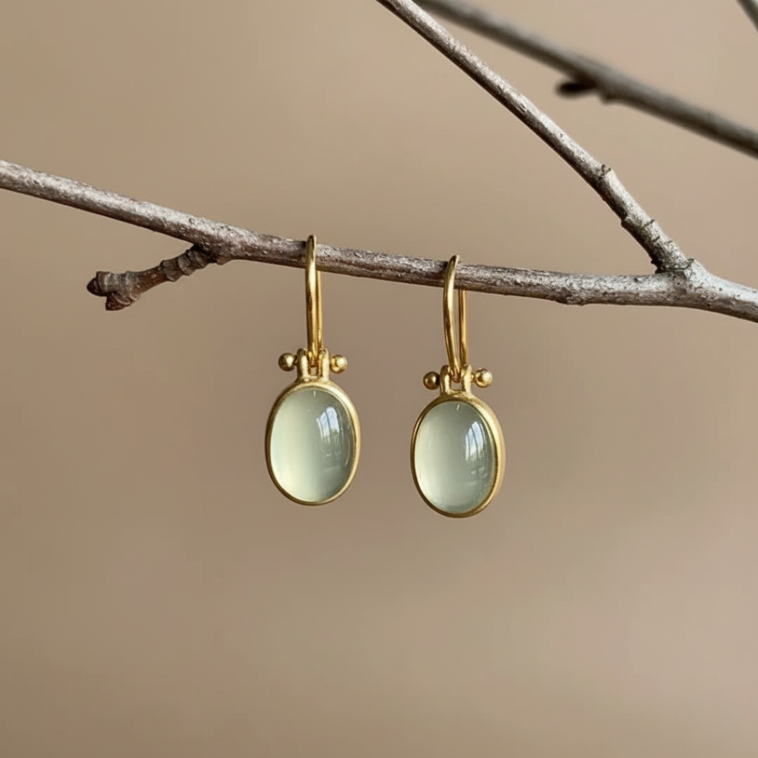 Vintage Moonstone-Style Drop Earrings in Gold-Tone