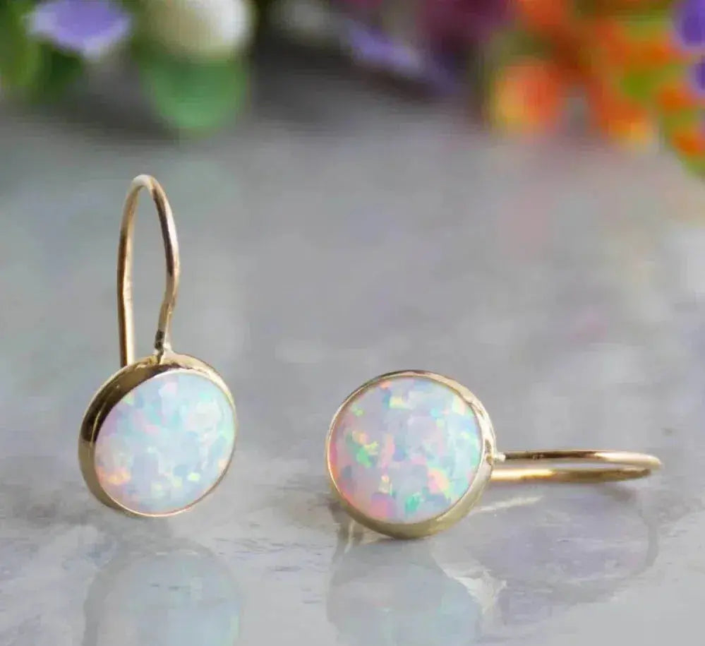 Vintage Gold-Tone Opal-Style Hook Earrings Elegant Jewelry