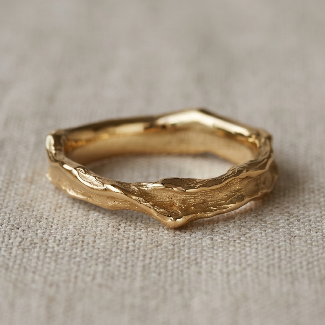 Vintage Gold-Tone Organic Texture Band Ring