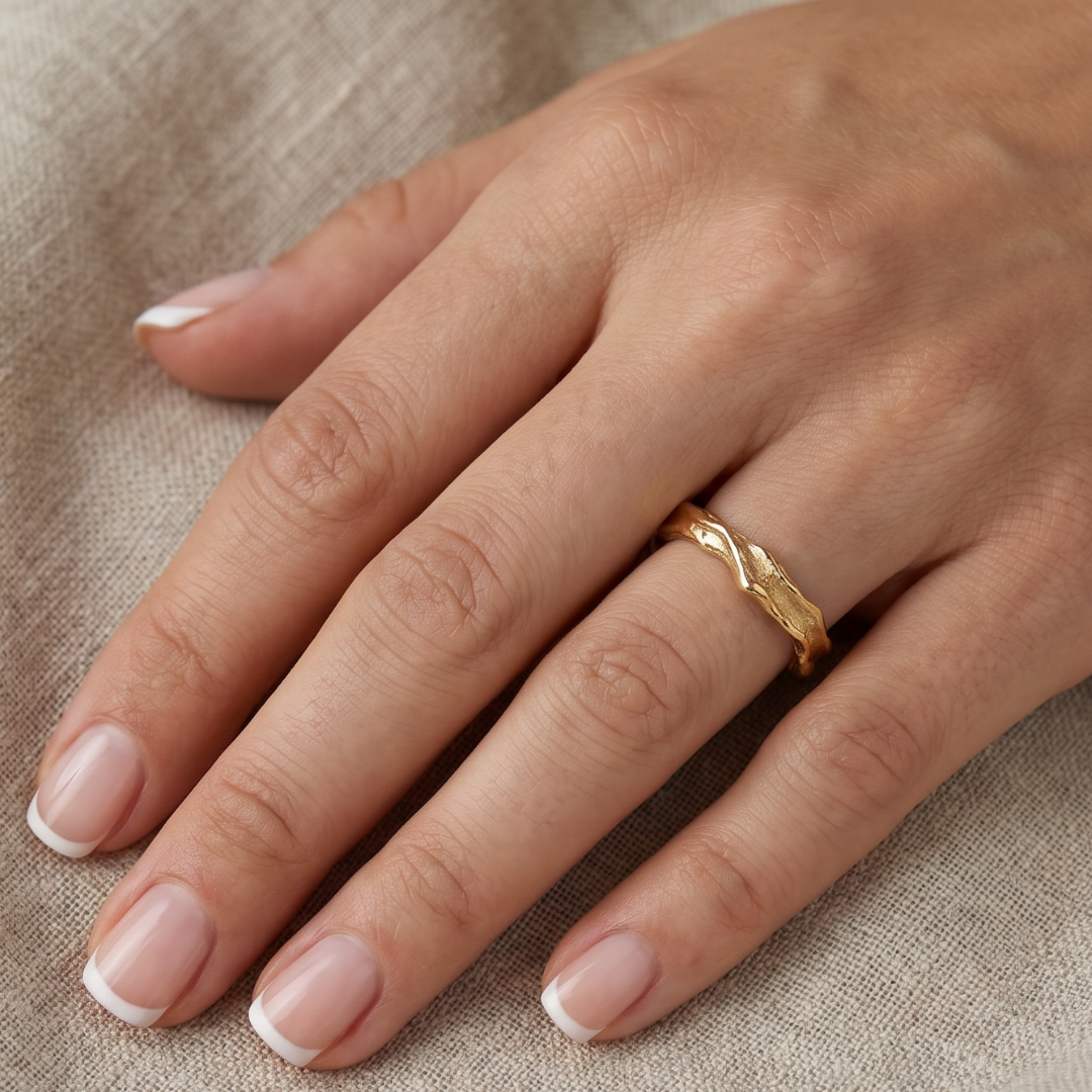 Vintage Gold-Tone Organic Texture Band Ring