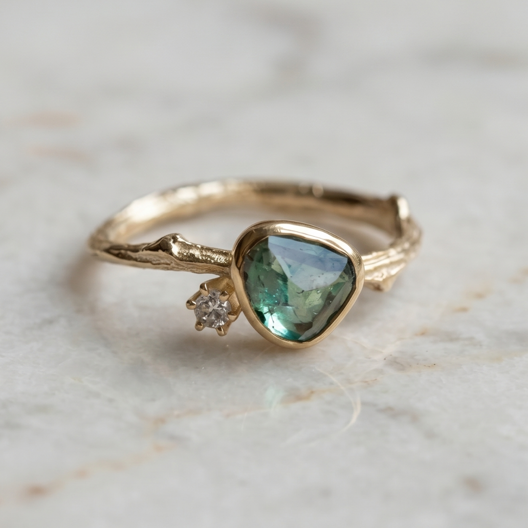 Vintage Gold-Tone Ring with Blue Crystal-Style Accent